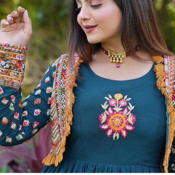 Deep Sea Blue Color Party Wear Gown - Picture 6 of 7